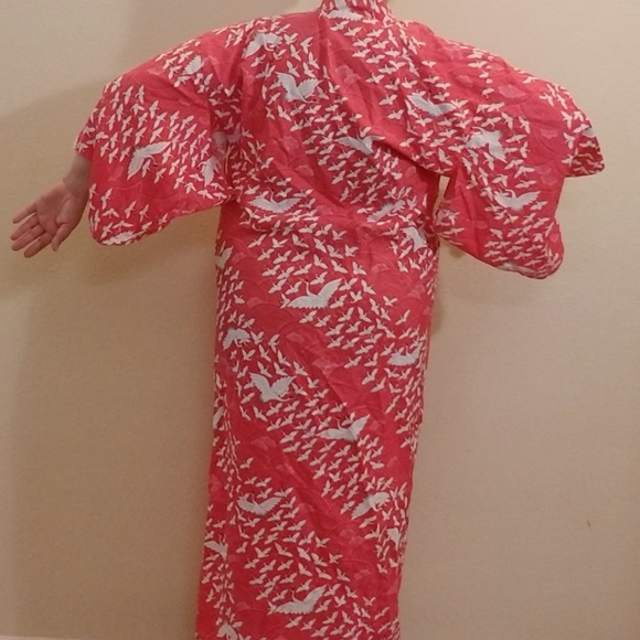 Japanese Hayashi Kimono white cranes on Pink - Picture 7 of 9